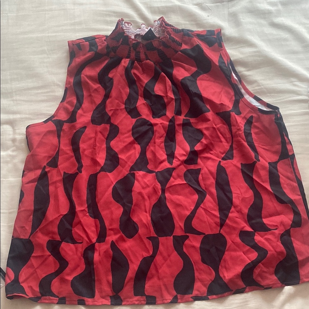 Red and Black Sleeveless Top